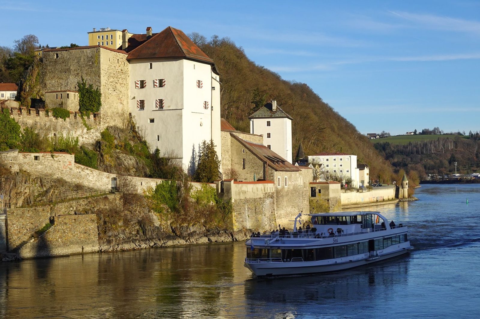 Passau, Germany at sunset on the Danube River