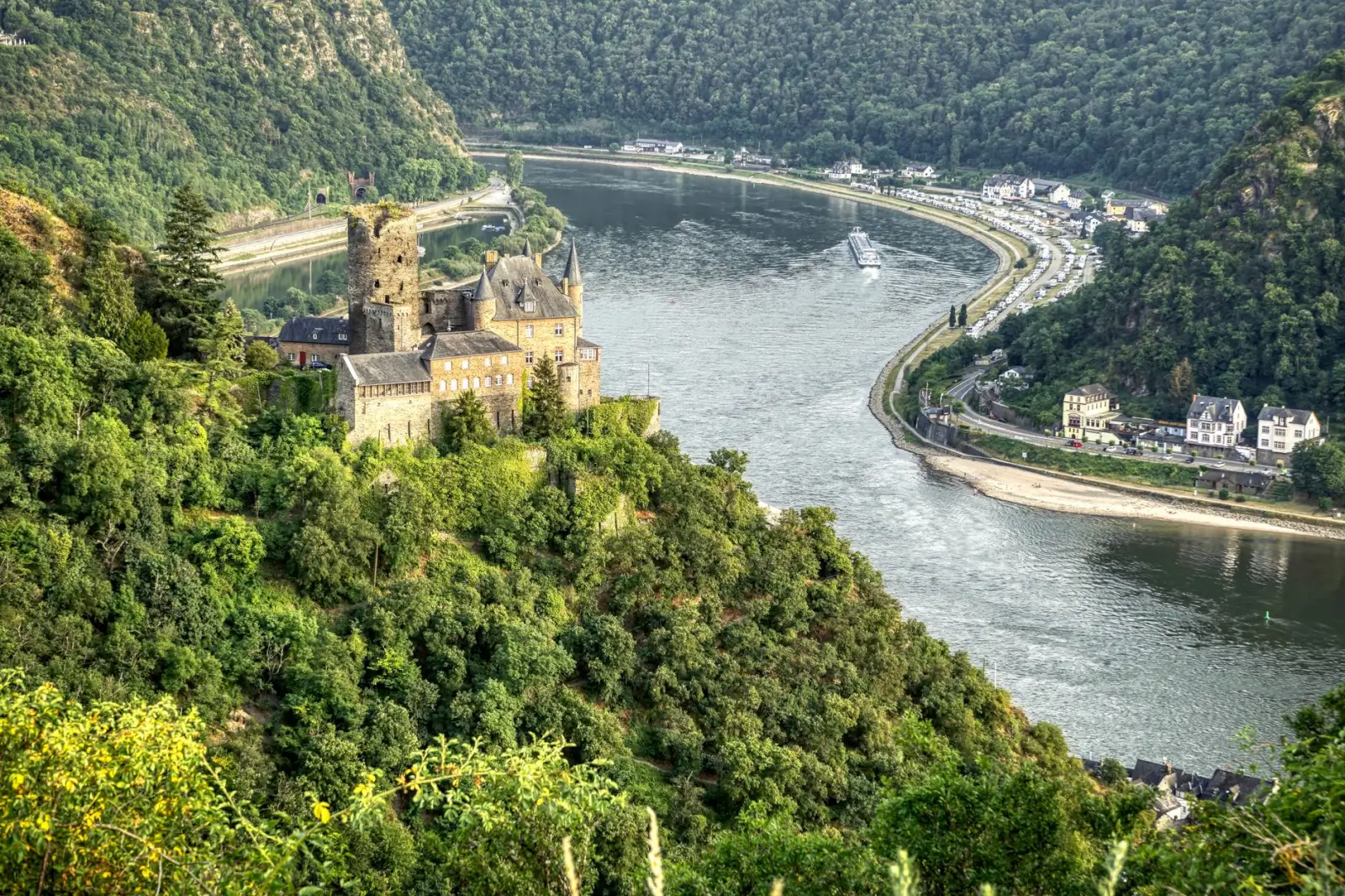 Rhine River Cruises Guide: Castles, Wine & Storybook Towns ToursZoom Aerial shot of Rhine River valley castles in Germany